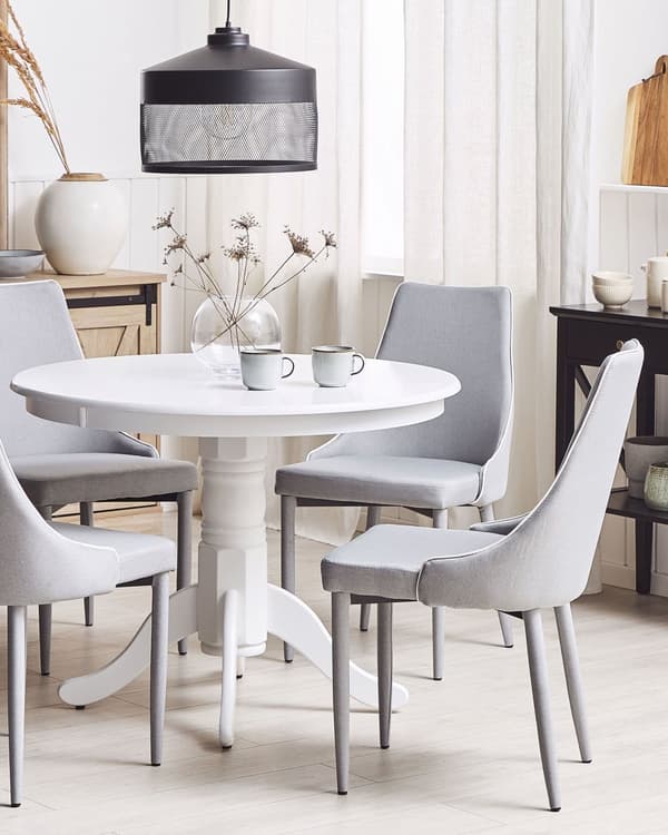 Set med 2 Köksstolar med klädd sits och ben i blått tyg