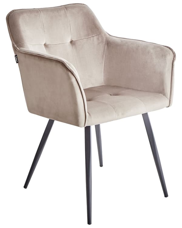 Sæt med 2 Spisestuestole Taupe Beige Velour Sæde med Armlæn Sorte Metalben