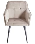 Miniatyrbillede 5 af 11: Sæt med 2 Spisestuestole Taupe Beige Velour Sæde med Armlæn Sorte Metalben