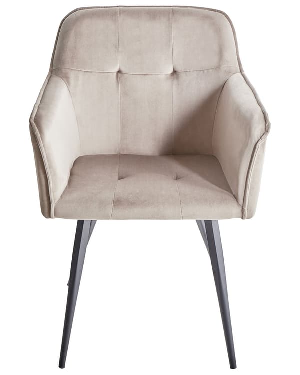 Sæt med 2 Spisestuestole Taupe Beige Velour Sæde med Armlæn Sorte Metalben