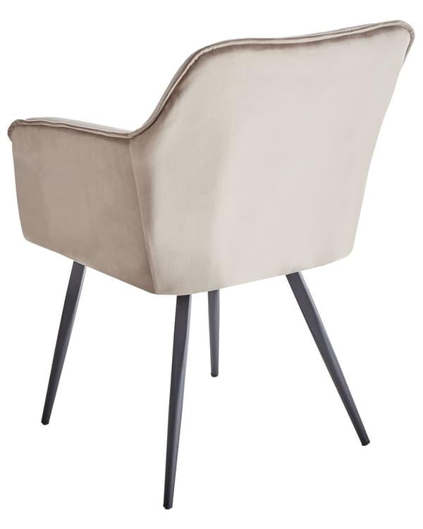 Sæt med 2 Spisestuestole Taupe Beige Velour Sæde med Armlæn Sorte Metalben