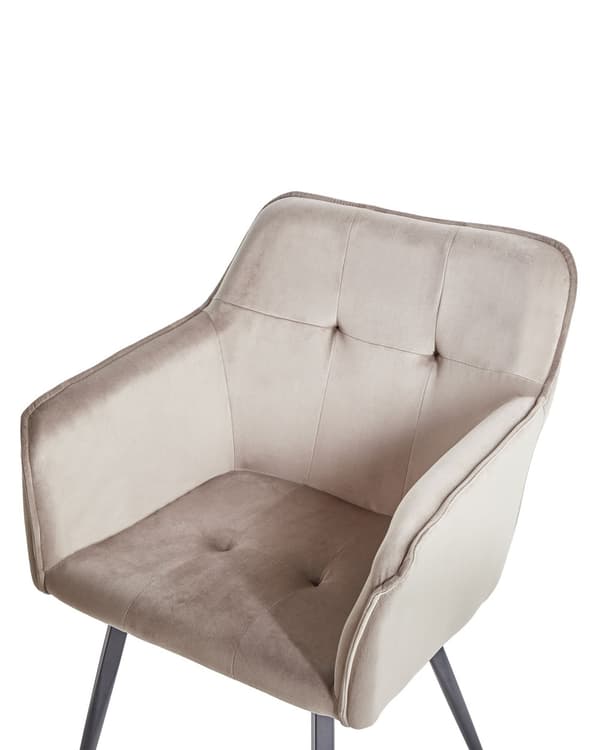 Sæt med 2 Spisestuestole Taupe Beige Velour Sæde med Armlæn Sorte Metalben