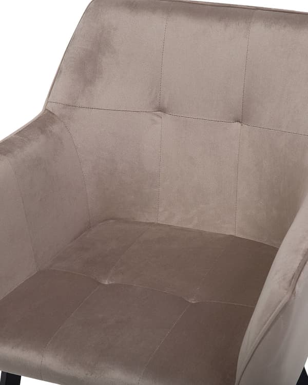 Sæt med 2 Spisestuestole Taupe Beige Velour Sæde med Armlæn Sorte Metalben