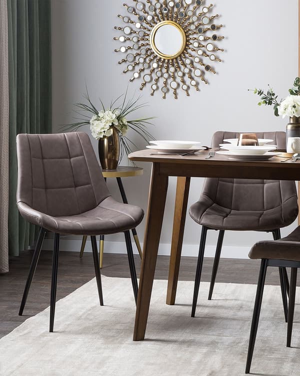 Sæt med 2 Spisestuestole Mørkebrun Imiteret Læder Sorte Ben Moderne Minimalistisk Stil