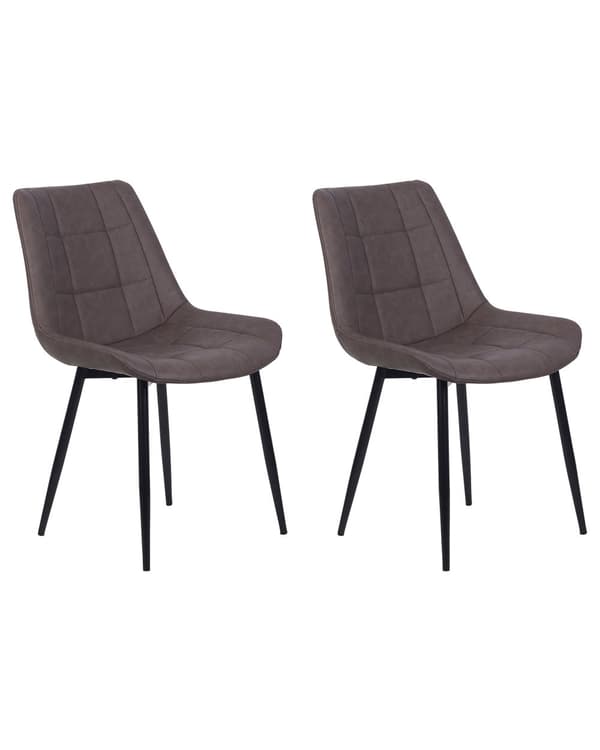 Sæt med 2 Spisestuestole Mørkebrun Imiteret Læder Sorte Ben Moderne Minimalistisk Stil