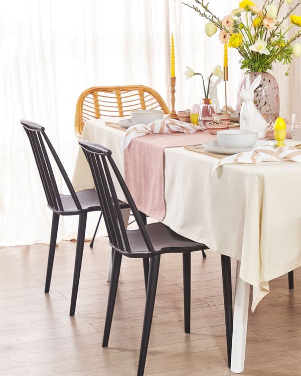 Sæt med 2 Spisestuestole Sort Syntetisk Materiale Tremmeryg Armløs Traditionelt Design