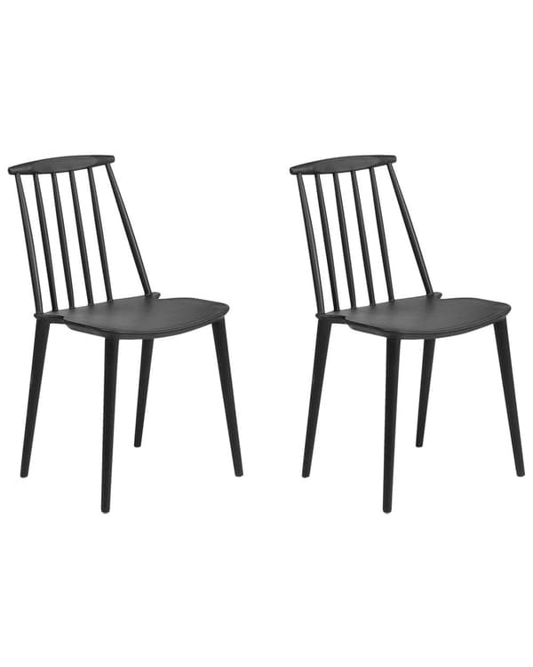 Sæt med 2 Spisestuestole Sort Syntetisk Materiale Tremmeryg Armløs Traditionelt Design