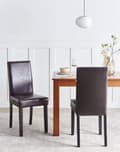 Miniatyrbillede 2 af 10: Spisebordsstole Brun Polstret Kunstlæder med Sort Træben Sæt 93x59x40cm uden Armlæn Rustik Distressed Look Køkken Indretning til Spisebord
