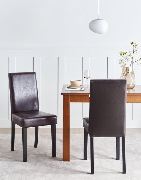 Spisebordsstole Brun Polstret Kunstlæder med Sort Træben Sæt 93x59x40cm uden Armlæn Rustik Distressed Look Køkken Indretning til Spisebord