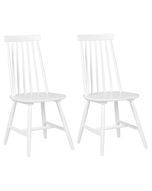 Spisebordsstol Hvid Massivt Træ Sæt 95 x 44 x 45 cm Sildeben Tremme Pindestol Retro Køkken Indretning Spisebords Tilbehør Design Minimalistisk