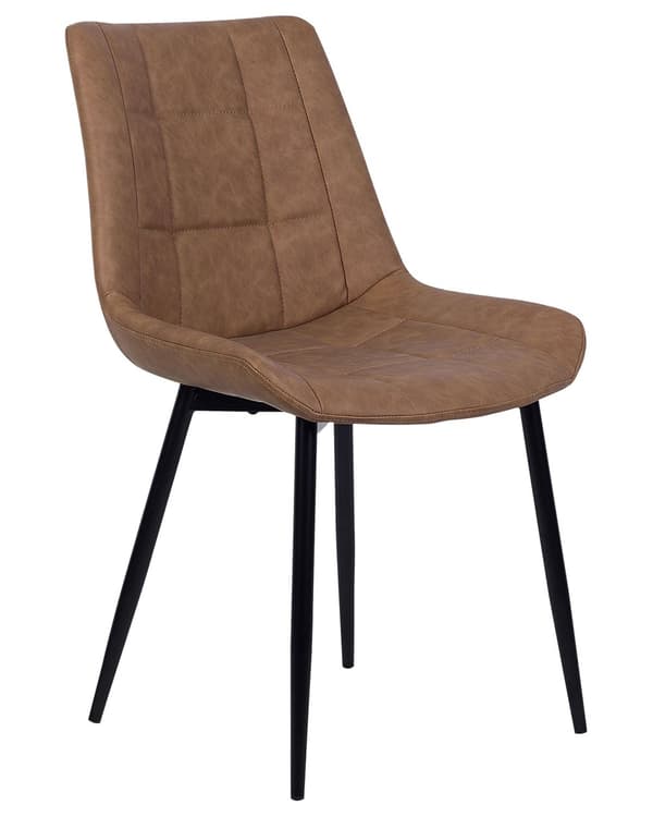 Sæt med 2 Spisestuestole Gyldenbrun Imiteret Læder Sorte Ben Moderne Minimalistisk Stil
