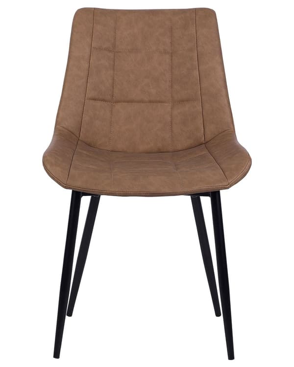 Sæt med 2 Spisestuestole Gyldenbrun Imiteret Læder Sorte Ben Moderne Minimalistisk Stil