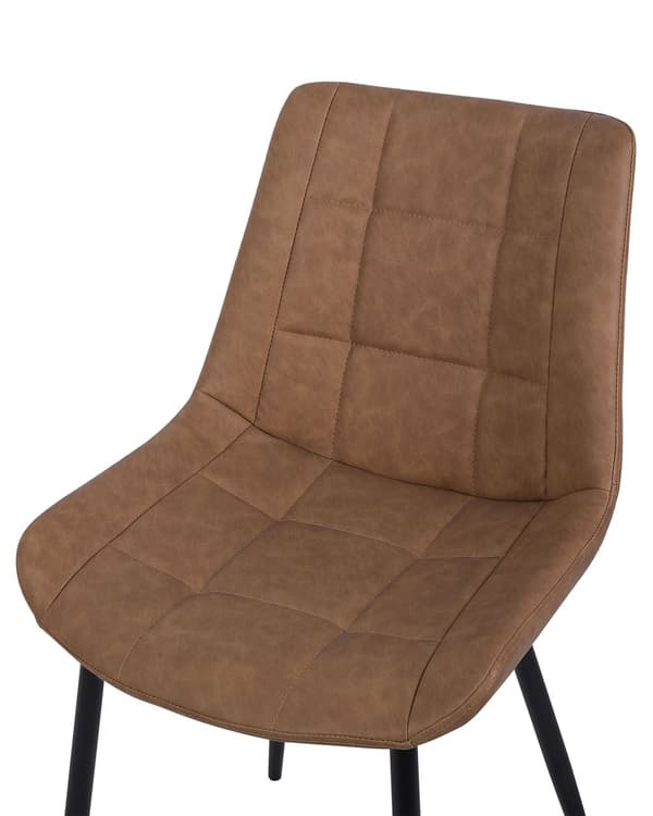 Sæt med 2 Spisestuestole Gyldenbrun Imiteret Læder Sorte Ben Moderne Minimalistisk Stil