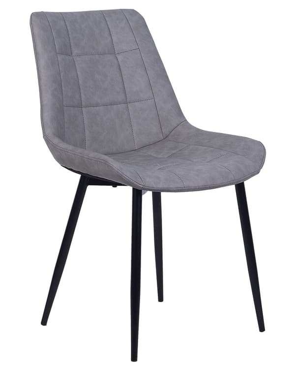 Sæt med 2 Spisestuestole Gråt Imiteret Læder Sorte ben til Spisestuen Moderne Minimalistisk Stil