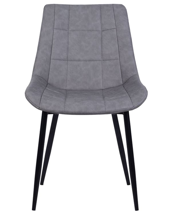 Sæt med 2 Spisestuestole Gråt Imiteret Læder Sorte ben til Spisestuen Moderne Minimalistisk Stil