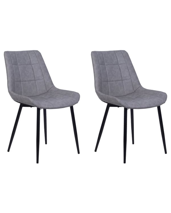 Sæt med 2 Spisestuestole Gråt Imiteret Læder Sorte ben til Spisestuen Moderne Minimalistisk Stil