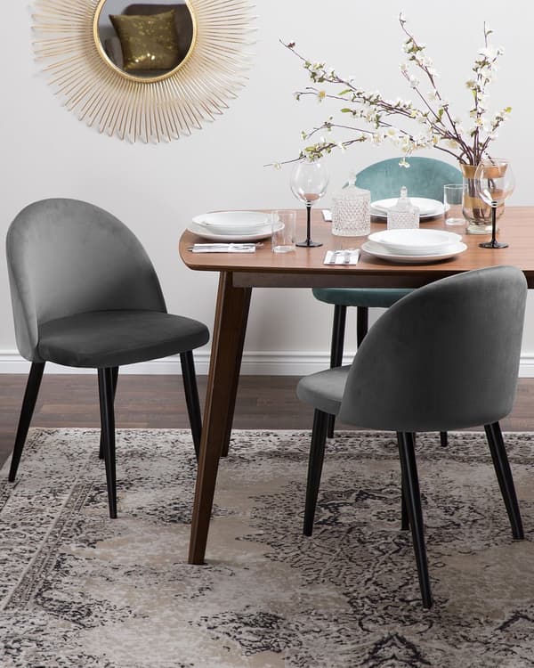 Sæt med 2 Spisestuestole Grå Velour Moderne Retrodesign Sorte Skrå ben