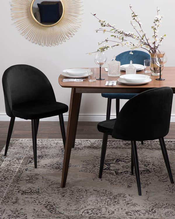 Sæt med 2 Spisestuestole Sort Velour Moderne Retrodesign Sorte Skrå ben