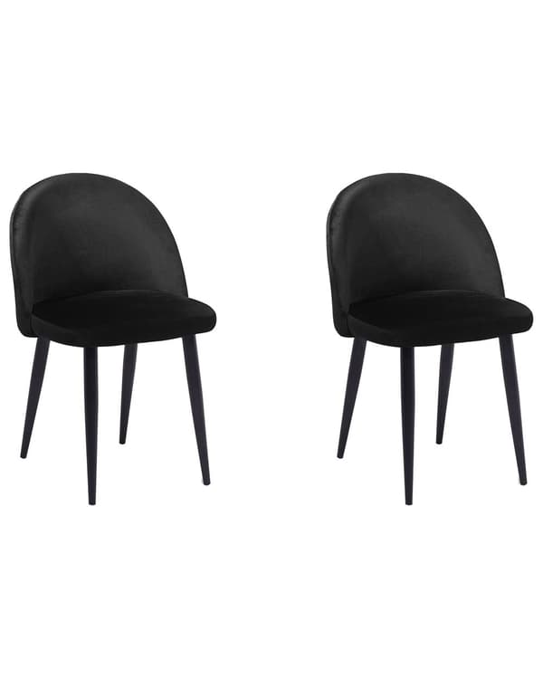 Sæt med 2 Spisestuestole Sort Velour Moderne Retrodesign Sorte Skrå ben