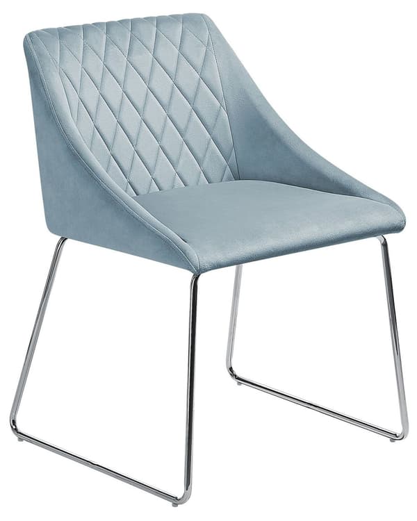 Spisebordsstole Lyseblå Velour Stof med Sølv Krom Metalben Sæt af 2 79 x 55 cm Quiltet Moderne klassisk Design Uden Armlæn Køkken Indretning