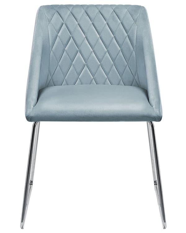 Spisebordsstole Lyseblå Velour Stof med Sølv Krom Metalben Sæt af 2 79 x 55 cm Quiltet Moderne klassisk Design Uden Armlæn Køkken Indretning