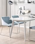 Miniatyrbillede 2 af 10: Spisebordsstole Lyseblå Velour Stof med Sølv Krom Metalben Sæt af 2 79 x 55 cm Quiltet Moderne klassisk Design Uden Armlæn Køkken Indretning