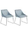 Miniatyrbillede 1 af 10: Spisebordsstole Lyseblå Velour Stof med Sølv Krom Metalben Sæt af 2 79 x 55 cm Quiltet Moderne klassisk Design Uden Armlæn Køkken Indretning