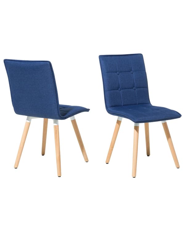 Spisebordsstole Blå Polyester Stofbetræk med Lyst Træben Sæt 58 x 81 x 42 cm Behagelige Moderne Eklektisk Stil Knap Tuftet Ryglæn Design