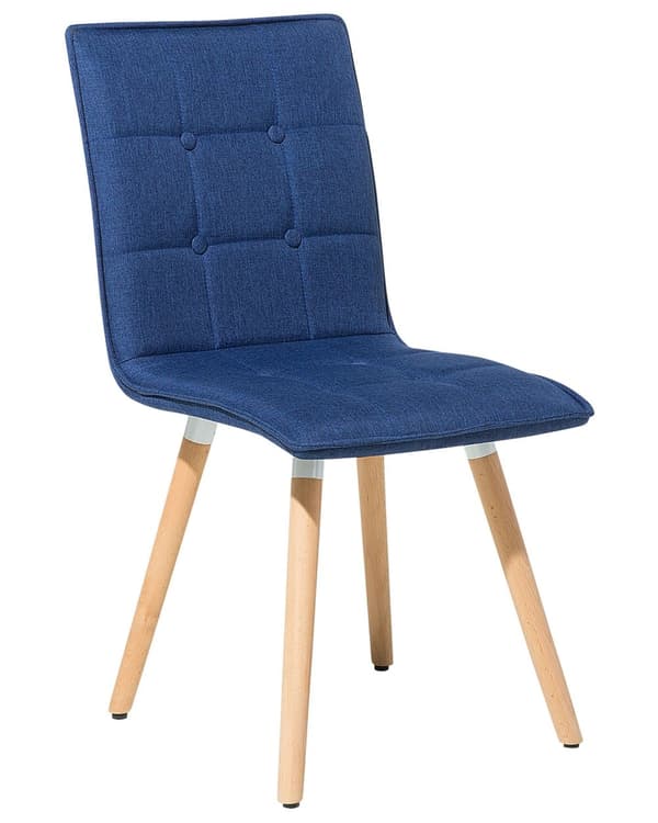 Spisebordsstole Blå Polyester Stofbetræk med Lyst Træben Sæt 58 x 81 x 42 cm Behagelige Moderne Eklektisk Stil Knap Tuftet Ryglæn Design