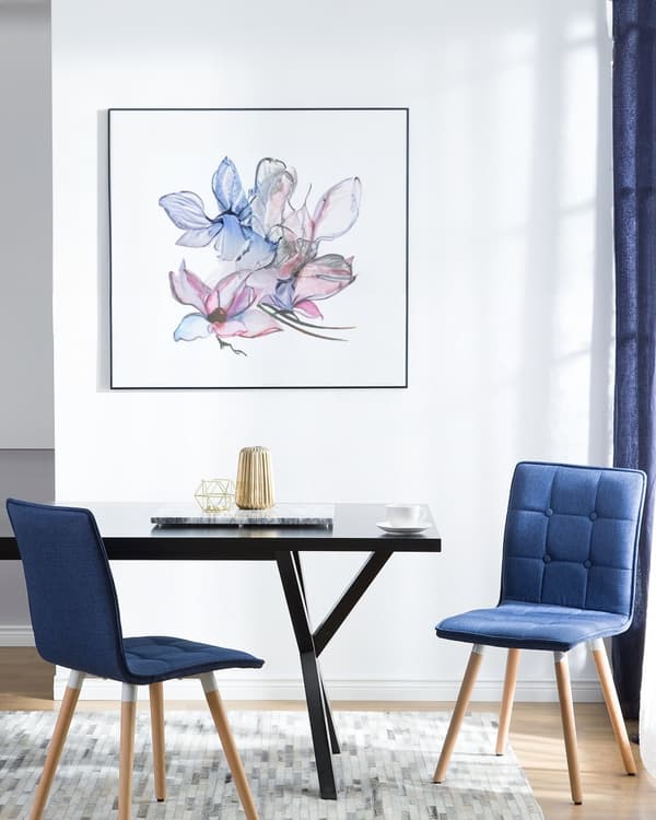 Spisebordsstole Blå Polyester Stofbetræk med Lyst Træben Sæt 58 x 81 x 42 cm Behagelige Moderne Eklektisk Stil Knap Tuftet Ryglæn Design