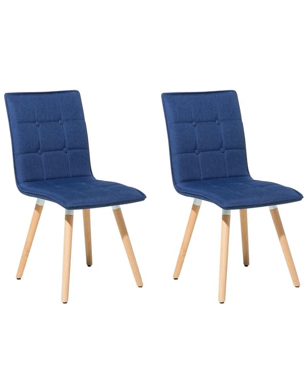 Spisebordsstole Blå Polyester Stofbetræk med Lyst Træben Sæt 58 x 81 x 42 cm Behagelige Moderne Eklektisk Stil Knap Tuftet Ryglæn Design