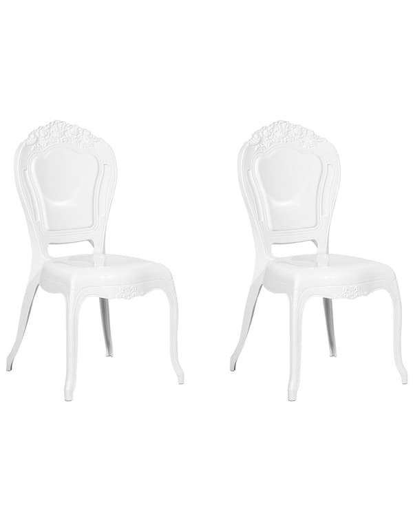 Sæt med 2 Spisestuestole Hvid Akryl Solid Ryg Armløs Stabelbar Vintage Design