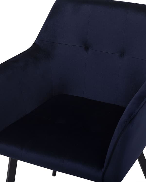 Sæt med 2 Spisestuestole Mørkeblåt Velour Sæde med Armlæn Sorte Metalben