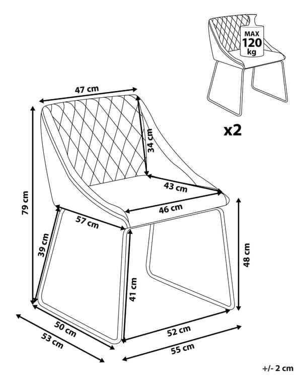 Spisebordsstole Mørkeblå Velour Stof med Sølv Krom Metalben Sæt af 2 79 x 55 cm Quiltet Moderne klassisk Design Uden Armlæn Køkken Indretning