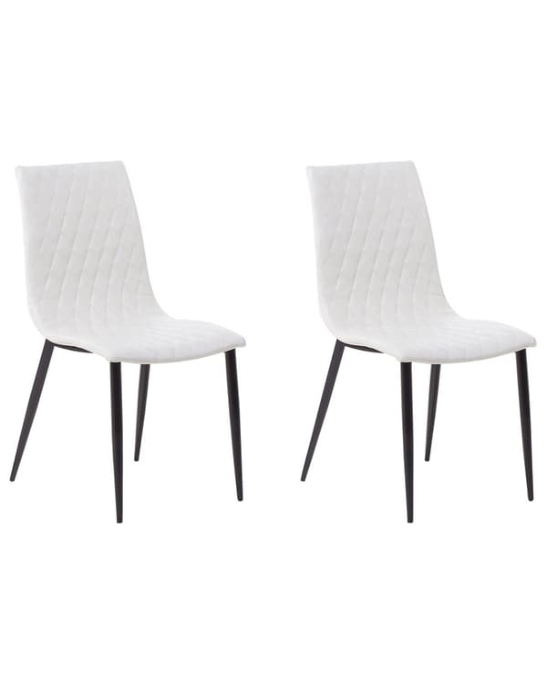 Spisebordsstole Hvid Læder Sort Metalben Sæt 2 stk Polstrede Spisestole uden Armlæn Quiltet Ryglæn Vintage Design Spisestue Køkken Inspiration