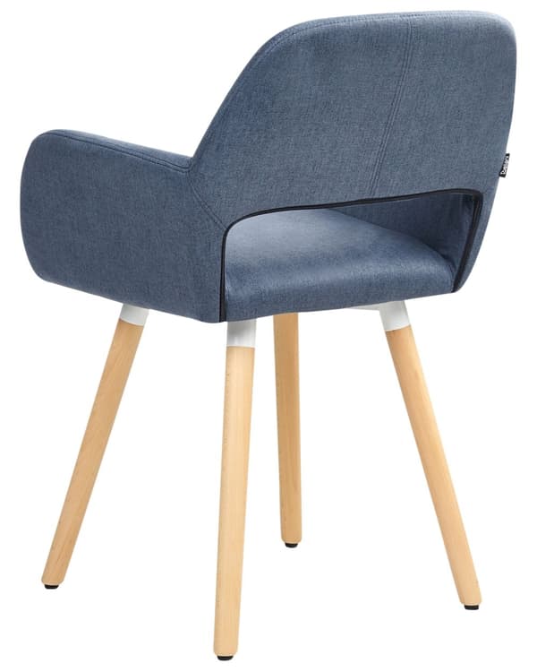 Spisebordsstole Blå Polstret med Lyst Træben 2 stk 81 x 56 x 44 cm Firkantet Spisestole med Armlæn til Køkken Design med Hul i Ryglæn Moderne