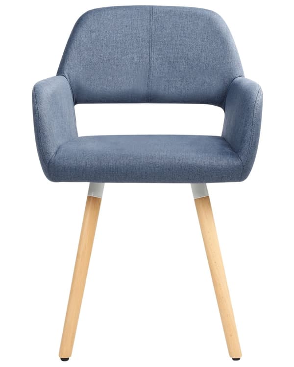 Spisebordsstole Blå Polstret med Lyst Træben 2 stk 81 x 56 x 44 cm Firkantet Spisestole med Armlæn til Køkken Design med Hul i Ryglæn Moderne