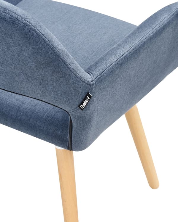 Spisebordsstole Blå Polstret med Lyst Træben 2 stk 81 x 56 x 44 cm Firkantet Spisestole med Armlæn til Køkken Design med Hul i Ryglæn Moderne