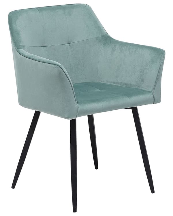 Sæt med 2 Spisestuestole Mintgrøn Velour Sæde med Armlæn Sorte Metalben
