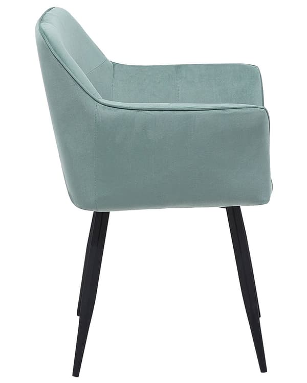 Sæt med 2 Spisestuestole Mintgrøn Velour Sæde med Armlæn Sorte Metalben