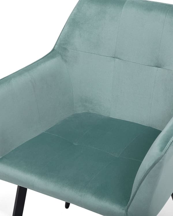 Sæt med 2 Spisestuestole Mintgrøn Velour Sæde med Armlæn Sorte Metalben