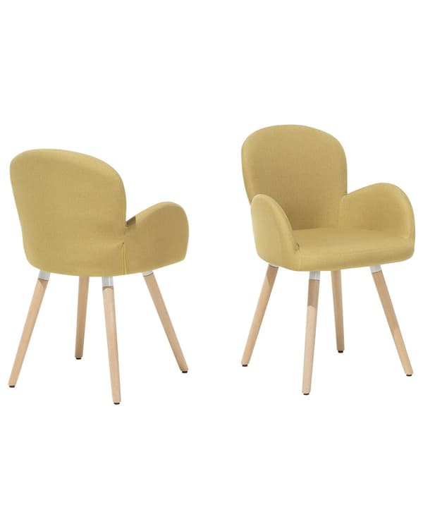 Spisebordsstole Gul Polyester Stofbetræk med Lyst Træben Sæt 83 x 52 x 44 cm Behagelige Komfortable Moderne med Armlæn Retro Stil Design