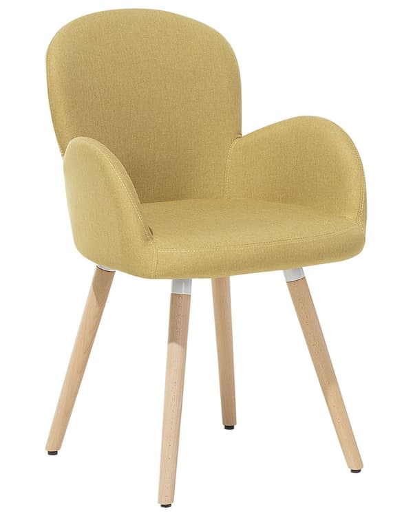 Spisebordsstole Gul Polyester Stofbetræk med Lyst Træben Sæt 83 x 52 x 44 cm Behagelige Komfortable Moderne med Armlæn Retro Stil Design