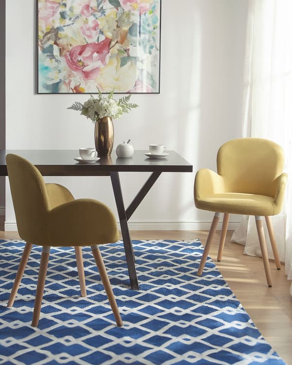 Spisebordsstole Gul Polyester Stofbetræk med Lyst Træben Sæt 83 x 52 x 44 cm Behagelige Komfortable Moderne med Armlæn Retro Stil Design