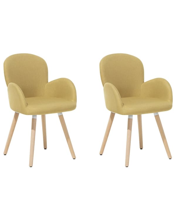Spisebordsstole Gul Polyester Stofbetræk med Lyst Træben Sæt 83 x 52 x 44 cm Behagelige Komfortable Moderne med Armlæn Retro Stil Design