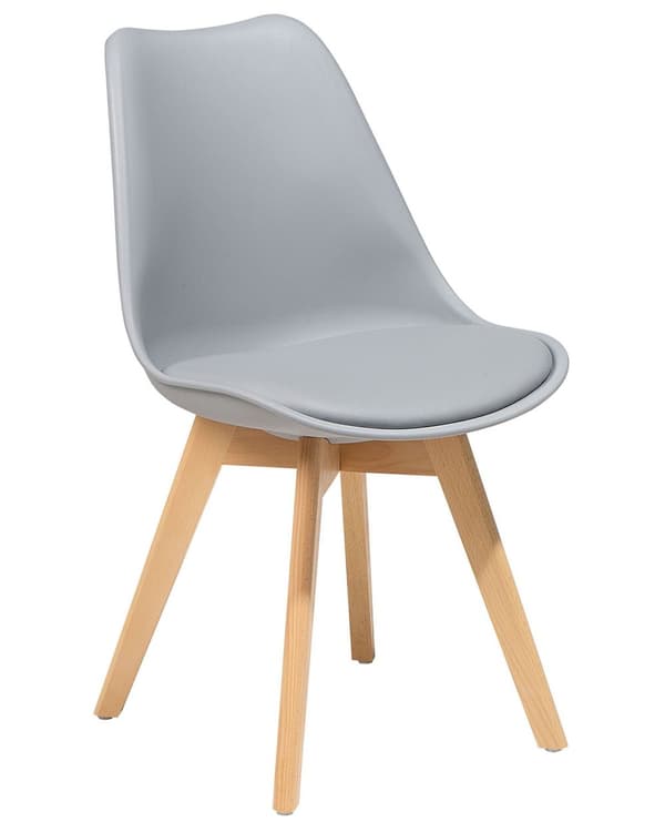 Spisebordsstole Grå Plastik og Lyst Træ Sæt 86 x 45 x 49 cm Dekorativ Skalstole med Kunstlæder Sæde Spisestue Køkken Indretning Skandinavisk