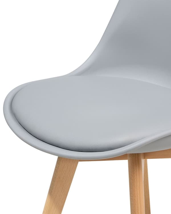 Spisebordsstole Grå Plastik og Lyst Træ Sæt 86 x 45 x 49 cm Dekorativ Skalstole med Kunstlæder Sæde Spisestue Køkken Indretning Skandinavisk