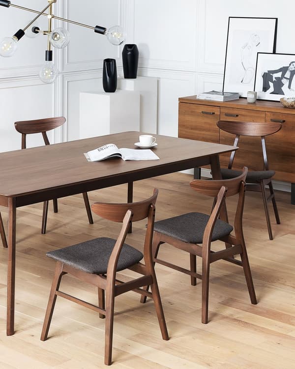 Spisebordsstole Grå Polstret og Brun Mørk Træ Sæt 48 x 77 x 59 cm Behagelig Sæde Spisestole uden Armlæn Rustikt Design U Stol Ryglæn Retro