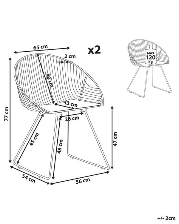 Sæt med 2 Spisestuestole Sort Metalstel Imiteret Læder Moderne Industrielt Design