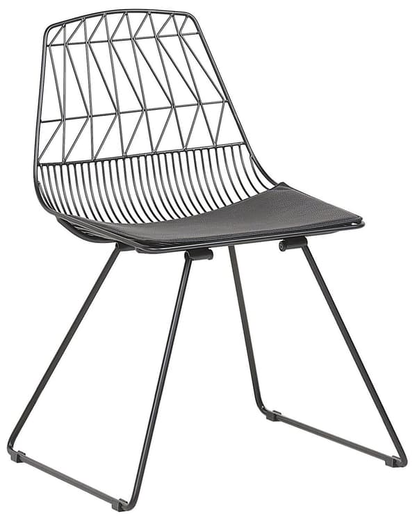 Sæt med 2 Spisestuestole Sort Metalstel i Imiteret Læder Geometrisk Ryglæn Moderne Industrielt Design